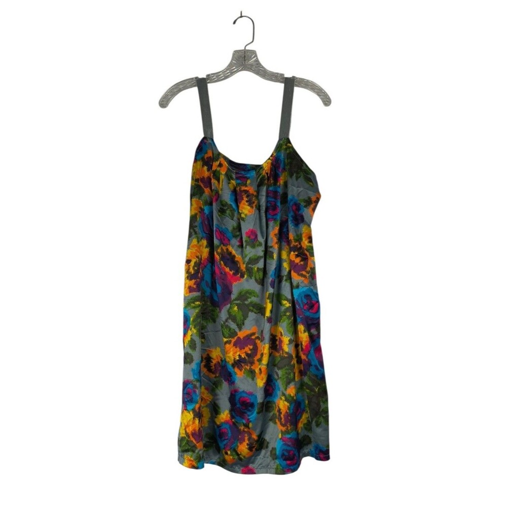 Old Navy Dress Women's M Multicolor Floral Velvet Straps Silky Y2K Sleeveless